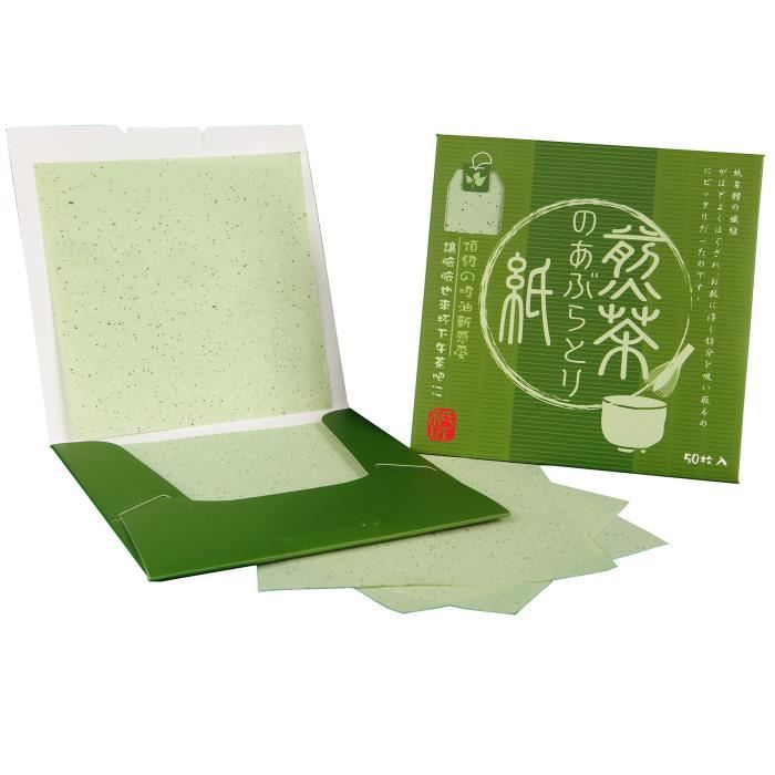 Papiers matifiants - oil control blotting paper - Thé Vert, 8.3cm x 8.3cm, 100 feuilles (50 X 2 pack)
