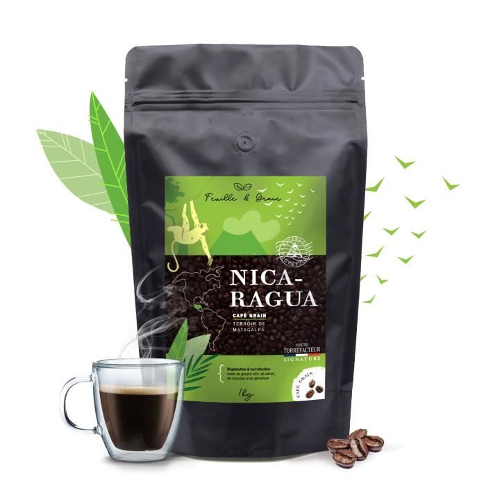Nicaragua - Café Grain 1kg - Torréfaction Artisanale Française - Sélection de Grains Arabica Amérique Central - Végétal et gourmand