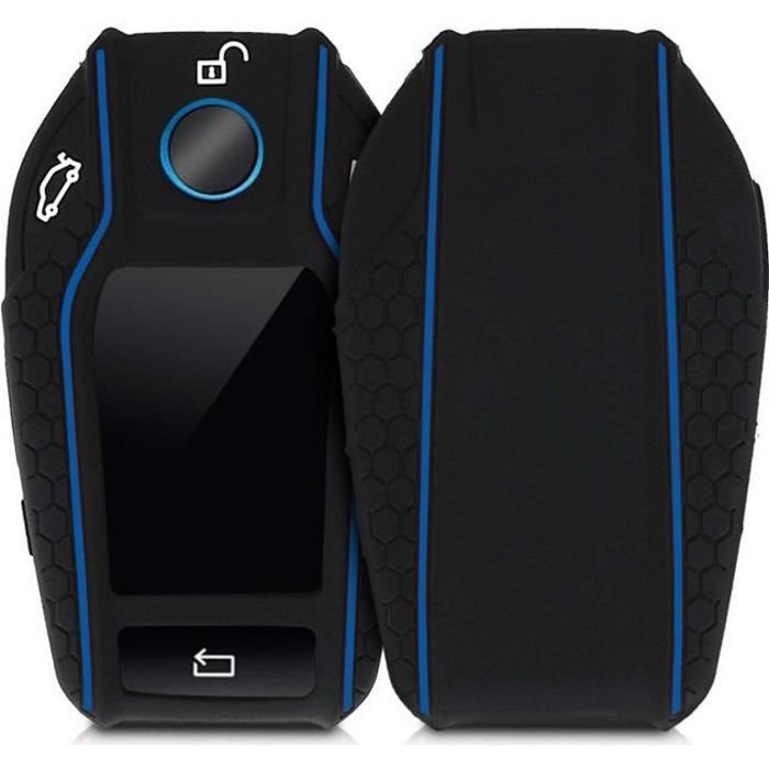 kwmobile Accessoire clé de Voiture pour BMW - Coque pour Clef de Voiture BMW avec écran en Silicone Noir-Bleu - Étui de Prot 2281