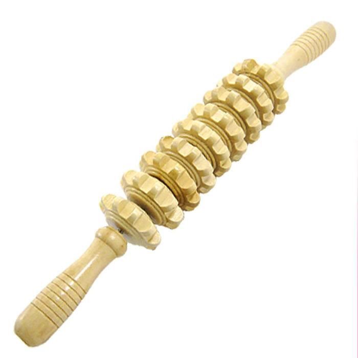 SODIAL(R) Dame Domicile roue en bois 9 rouleaux de massage du ventre de la sante
