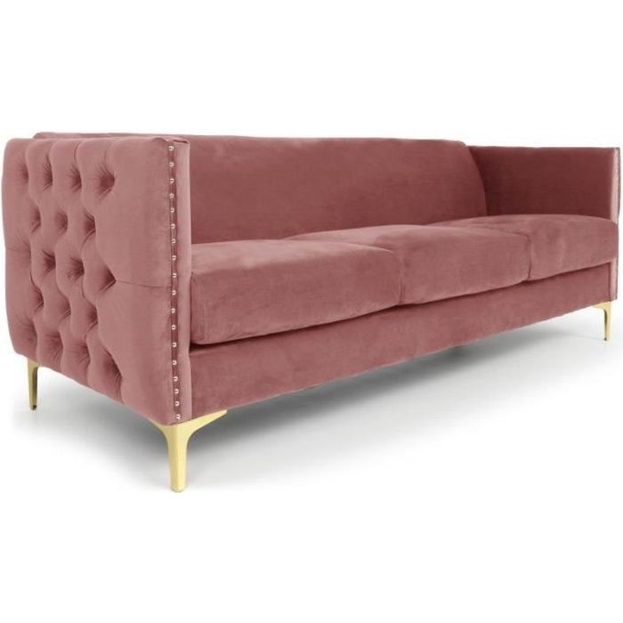 Canapé droit 3 places Rose Velours Design Confort