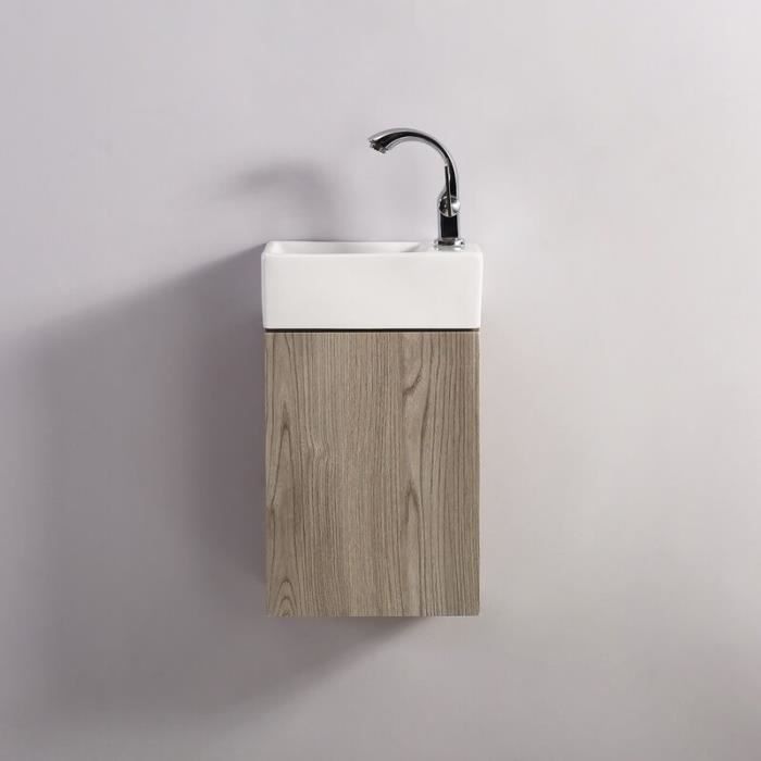 Meuble Lave main - Blanc et Chêne Gris - Scandinave - 30x18 cm - Essento