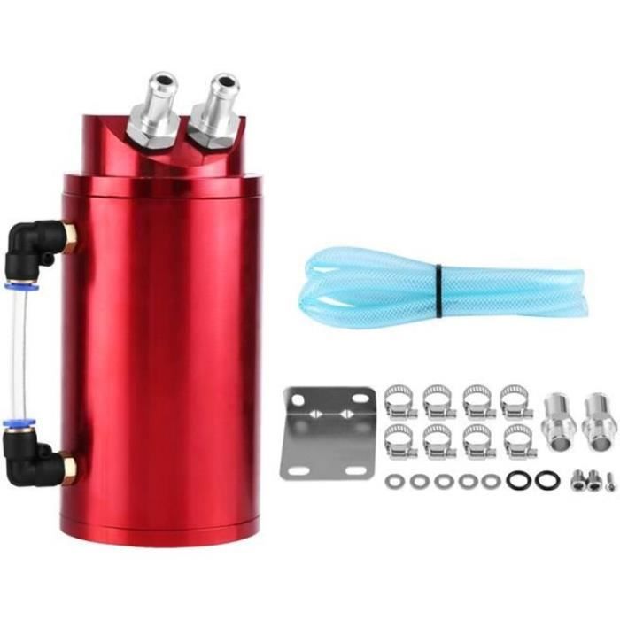 GW29566-voiture Récupérateur Réservoir d'Huile en Aluminium Universel Reniflard Rond Rouge 10 et 15mm Raccords