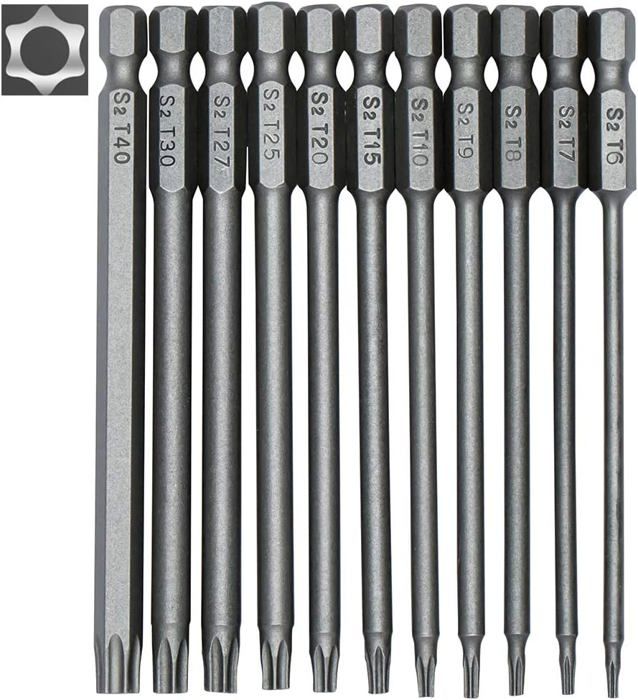 Jeu D'embouts Torx T7 à T40 - 11 Pièces De 50 Mm, Acier S2 - Avec Porte-embout Magnétique Et Boîte De Rangement