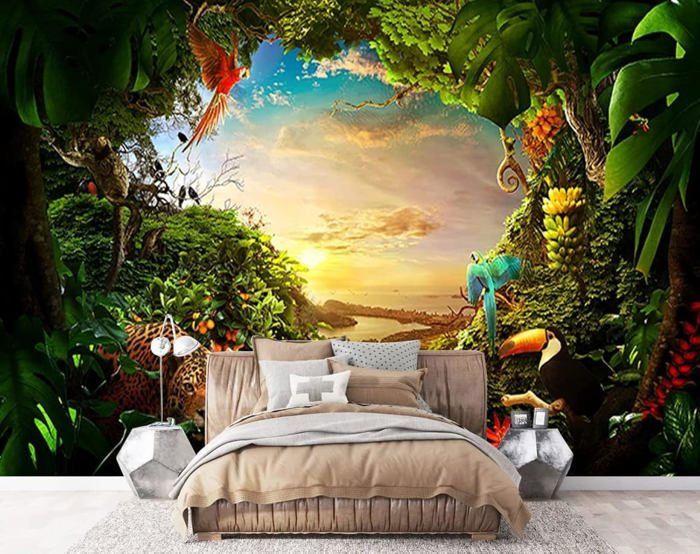Papier Peint Panoramique Jungle Sky Animal 3D Poster Mural pour Salon ...