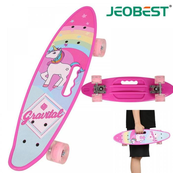 Skateboard Enfant Licorne MUL-BOUTIQUE - Roues Lumineuses PU - Pour Filles 6 Ans Et Plus