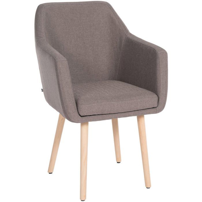 Chaise de salon avec accoudoirs quatre pieds resistants en bois clair assise en tissu taupe 10_0003490 Chaise de salon avec accoudoirs quatre pieds resistants en bois clair assise en tissu taupe 10_0003490