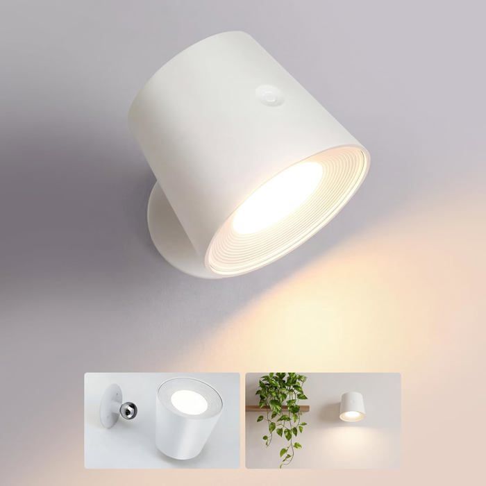 Applique murale LED - NETTLIFE - Applique LED sans fil - Batterie intégrée - Variateur tactile - Lecture 360°