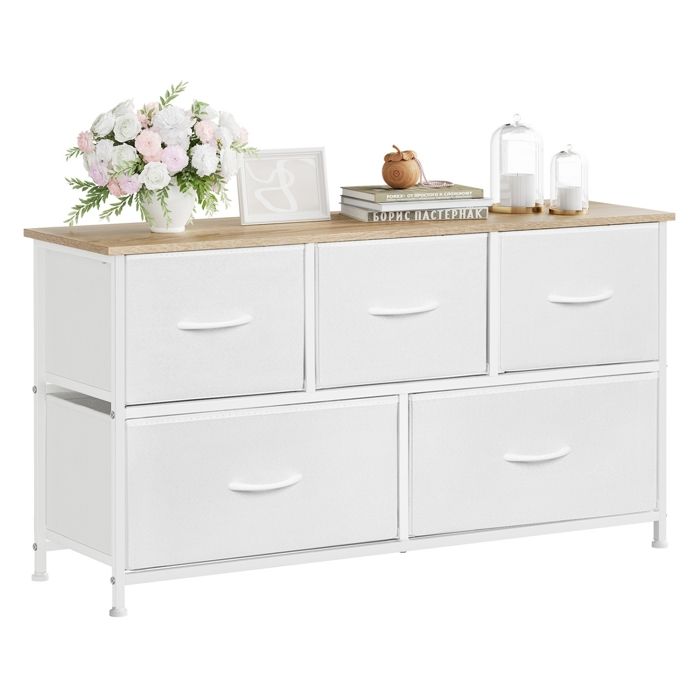Commode Chambre WOLTU - Armoire 5 Tiroirs en Tissu - Bois dIngénierie et Métal - Blanc W0ITT5025 Commode Chambre WOLTU - Armoire 5 Tiroirs en Tissu - Bois dIngénierie et Métal - Blanc W0ITT5025