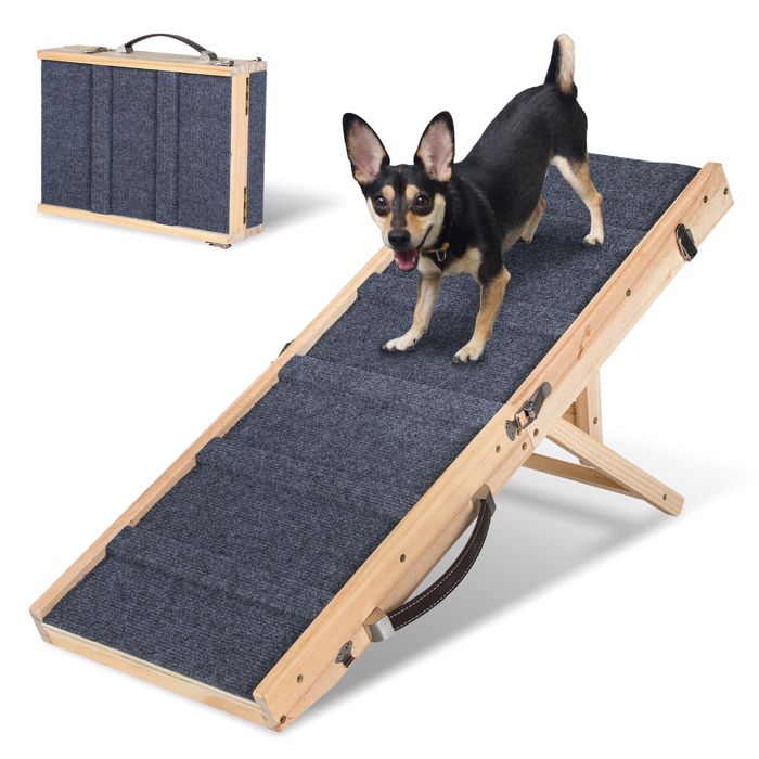Comparer les prix de Tubiaz Rampe pour chien pliable en bois, 4 marches réglables antidérapantes Escalier pour chien ESCALIER