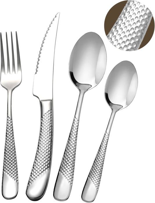 OBTIAN Ensemble de couverts personnalisés en acier inoxydable, couteau, fourchette, cuillère, noms personnalisés seront gravés sur votre vaisselle, cadeau d'anniversaire personnalisé de Noël noir