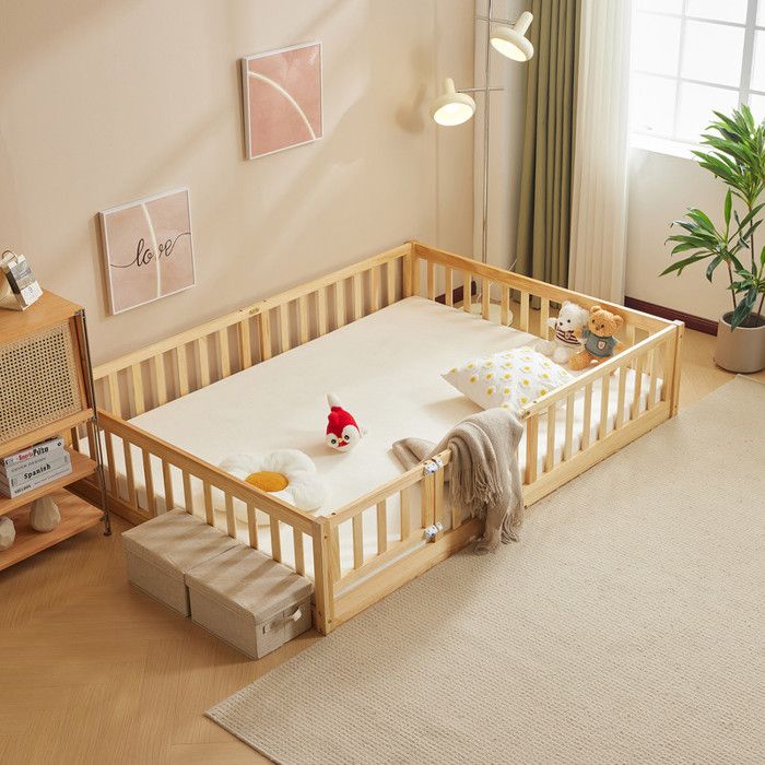 ALIGHTUP - Lit enfant en bois Lit à barrières avec porte sans matelas - Naturel -200x90cm ALIGHTUP - Lit enfant en bois Lit à barrières avec porte sans matelas - Naturel -200x90cm