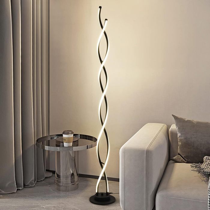135cm Lampe sur pied 48W Dimmable LED Lampadaire en spirale Lampadaire 3 couleur pour salon Chambre Moderne Noir