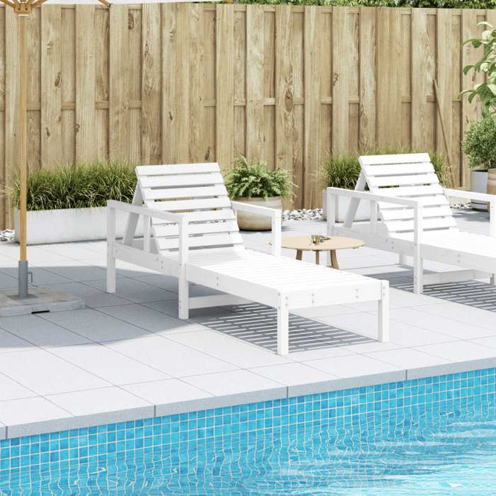JLL*TOP - Chaise longue - Bain de soleil - blanc 1995x62x55 cm bois massif de pin LLL277