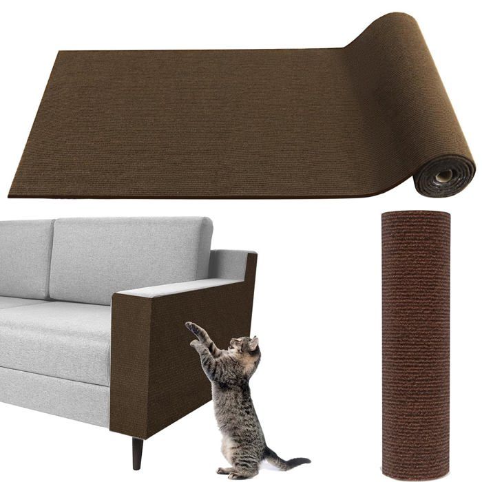 Meilleurs prix pour Tapis griffoir autocollant pour chat 40 x 200 cm en feutre — auto-adhésif découpable intérieur (marron)