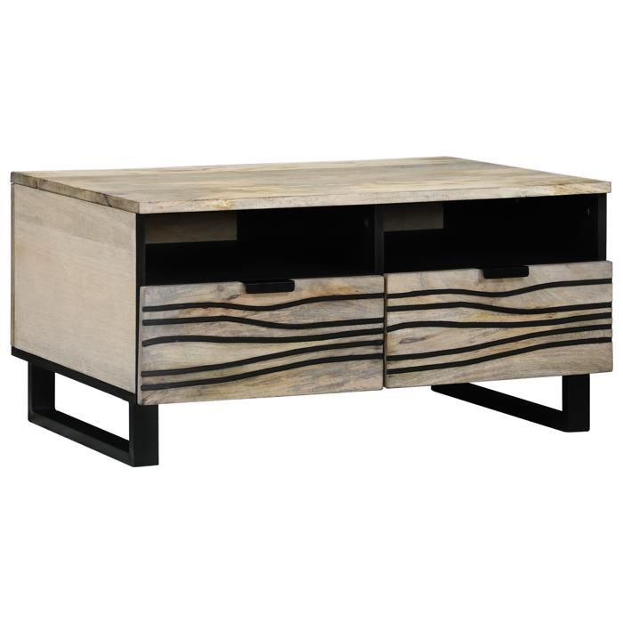 JLL*TOP - Armoire basse - Table de salon - avec tiroir avec stockage Blanc Noir 80 x 50 x 40 cm LV6622
