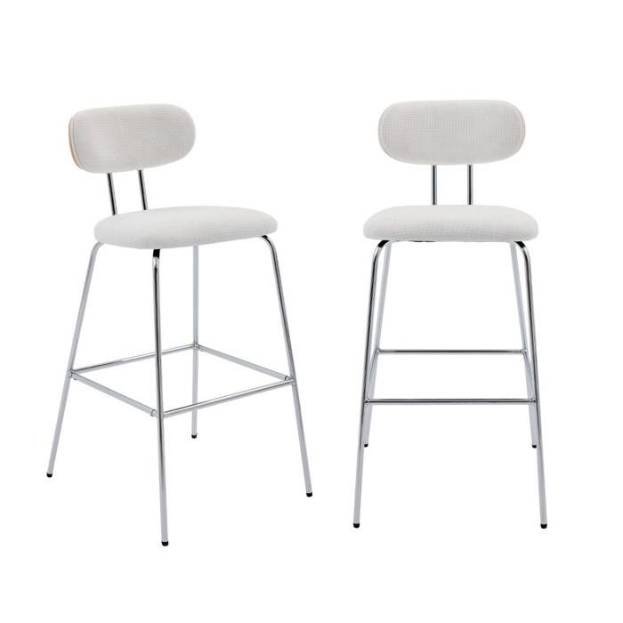sweeek - Tabouret de bar décor bois courbé teinté chêne et tissu déperlant pieds chromé 76 5cm (lot de 2) ERIN