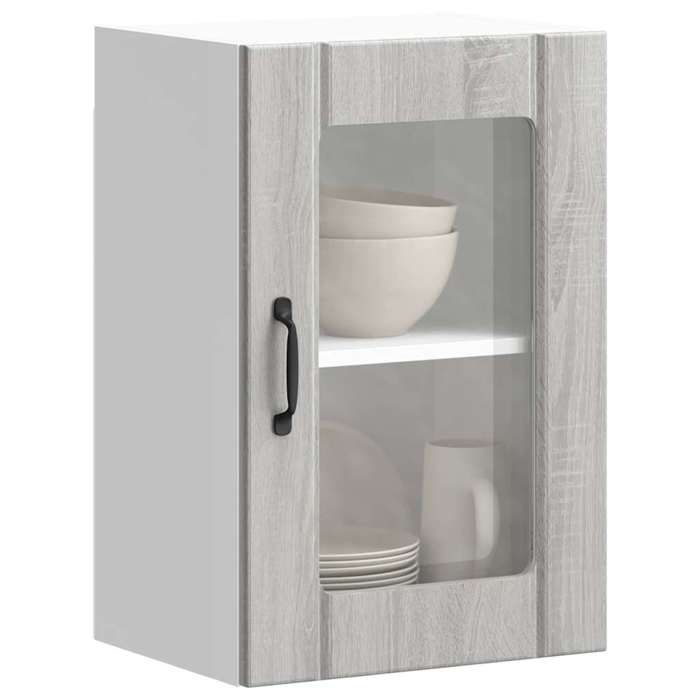 “RabaisMeuble haut suspendue - VIDAXL - Armoire murale de cuisine avec porte en verre Lucca sonoma gris Août61728