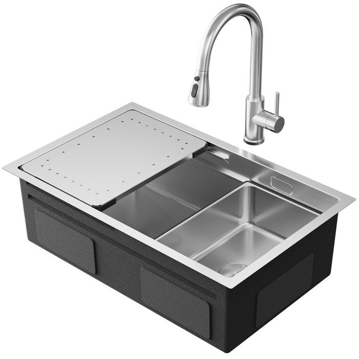 Évier de Cuisine - CECIPA MAX - Inox brossé - 70x44CM - Mitigeur Extractible - Panier égouttoir - Plaque de dégivrage
