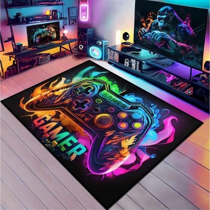 PEIHUODAN Tapis Chambre Ado 3D Sol Gaming Imprimé Ciel Étoilé Néon