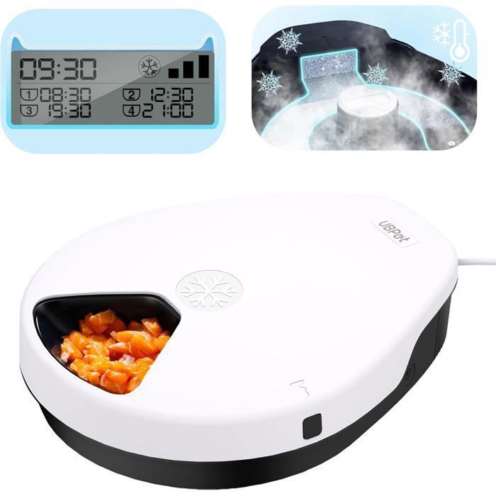 Comparer les prix de UBPET Distributeur automatique de croquettes UBPET F10 pour chats et chiens avec fonction réfrigérante 5 repas minuterie