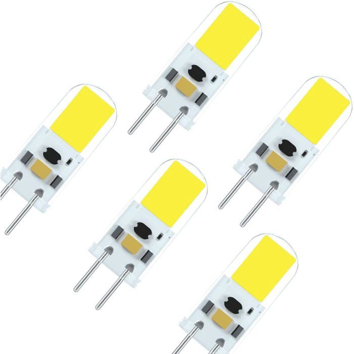 Ampoule LED G6.35 GY6.35 LED 2W AC DC12V Haute Luminosité équivalente Lampe Halogène de 20 Watts Blanc Froid 6000K (5-Packs)