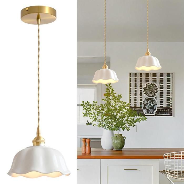 WOTTES 1 x Lustre Suspension Industrielle Vintage E27 Lampe Suspendue en Céramique Blanc Pour Loft Couloir Chambre Ø18*14cm