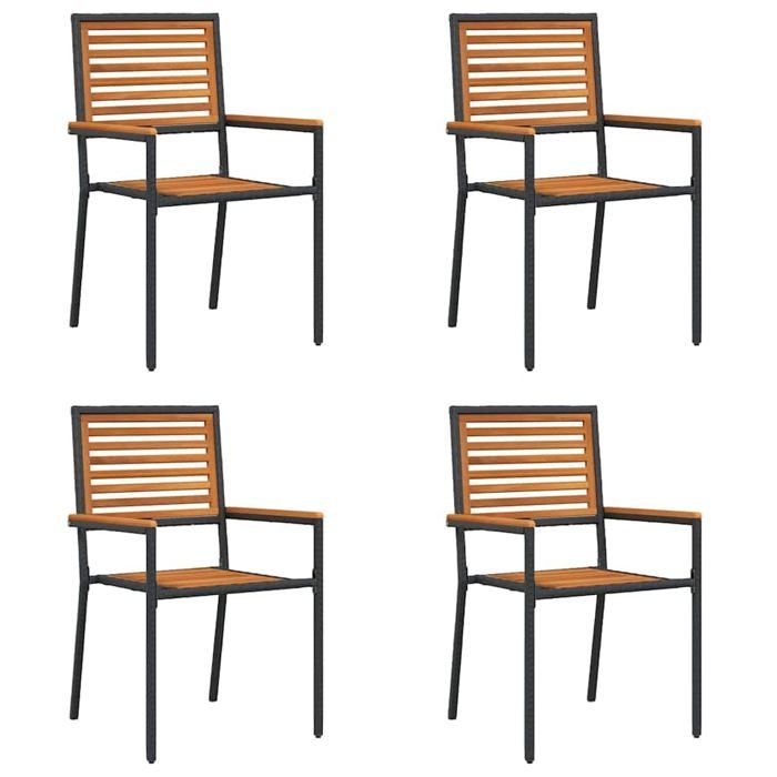 Chaises de jardin empilables - vidaXL - Marron et Noir - Bois dacacia massif - Rotin en PE - 54x56x90 cm - Empilables Chaises de jardin empilables - vidaXL - Marron et Noir - Bois dacacia massif - Rotin en PE - 54x56x90 cm - Empilables