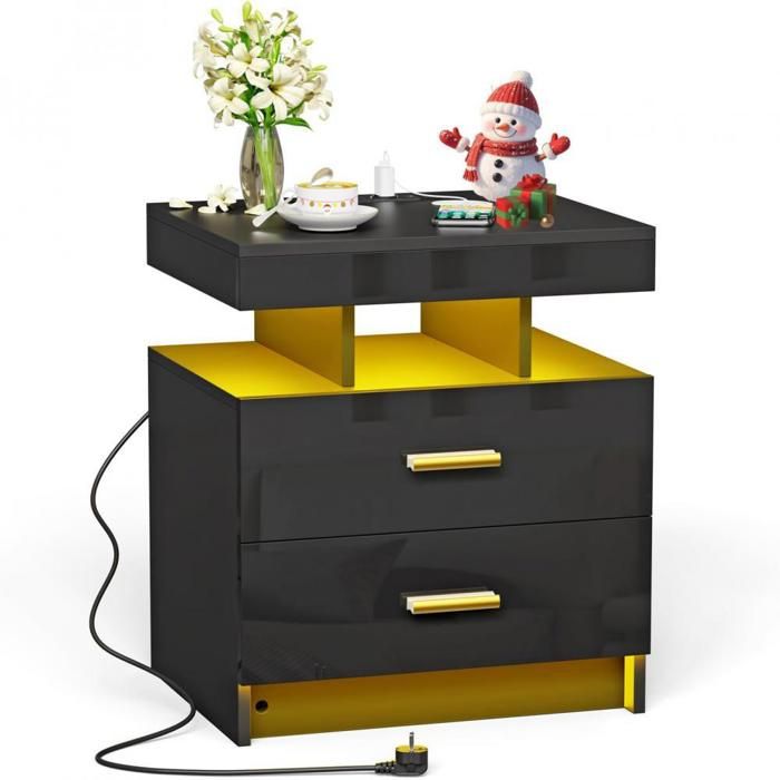 Coleshome Commode 7 Tiroirs Avec LED Et Ports USB - Meuble Rangement Chambre Rétro 132x30x89cm