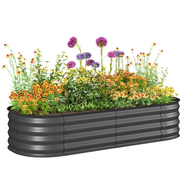 Carré potager de jardin - Outsunny - jardinière surélevée modulable acier fleurs herbes - acier - 150x62x30cm - gris foncé