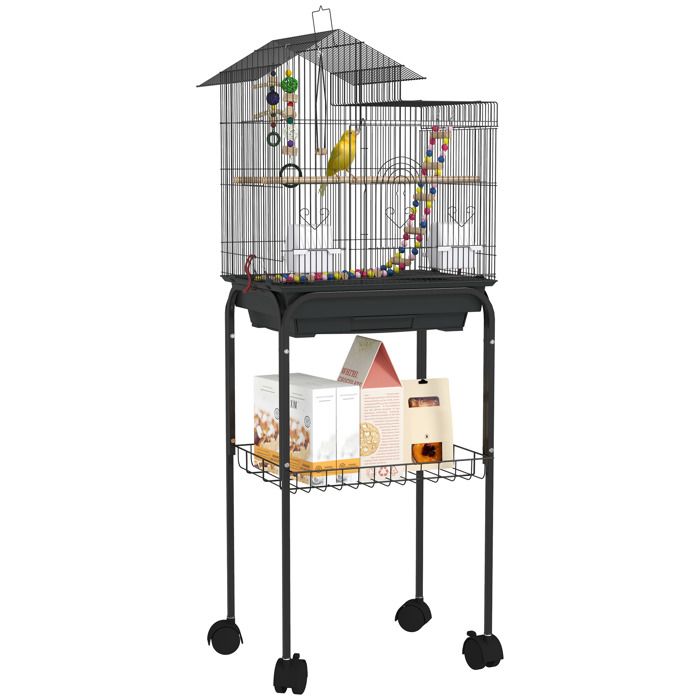 Comparer les prix de Cage à oiseaux - PawHut - 2 mangeoires 2 perchoirs - 46 x 36 x 120 cm - pour perruche calopsitte conure pinson canaris