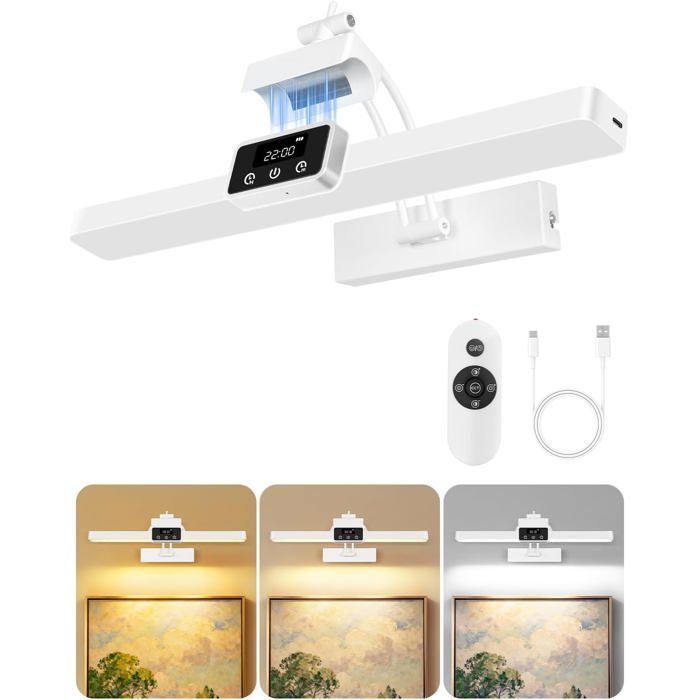 40 cm Lampe Murale Tableau Sans Fil Indicateur de Batterie Rechargeable USB à Télécommande 3 Températures de Couleur Dimmable