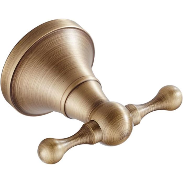 Patère en laiton antique - MICH - Bronze brossé - Fixation murale - Double crochet - Grande capacité de charge