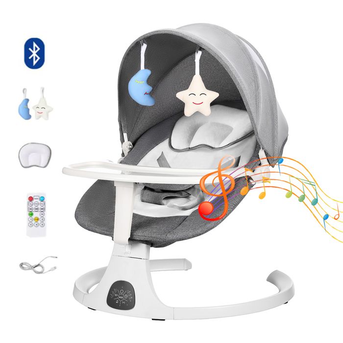 Transat Électrique pour Bébé Balancelle Bluetooth 5 Vitesses de Balancement 3 Positions Dassise pour Nouveau-né de 0 à 18 Mois
