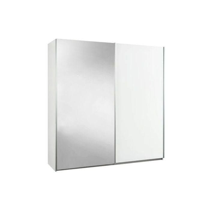 Armoire 2 portes coulissantes blanc laqué avec 1 porte miroir - MARIANE