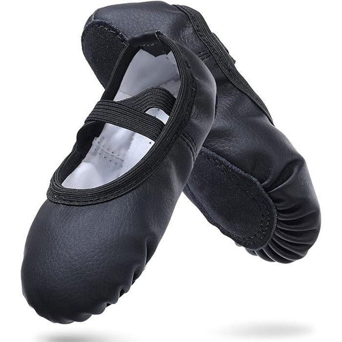 Chaussons de Danse Ballet Femme Fille PU Souple Semelle Antidérapante Noir Taille EU 32 pour Ballet Yoga Danse