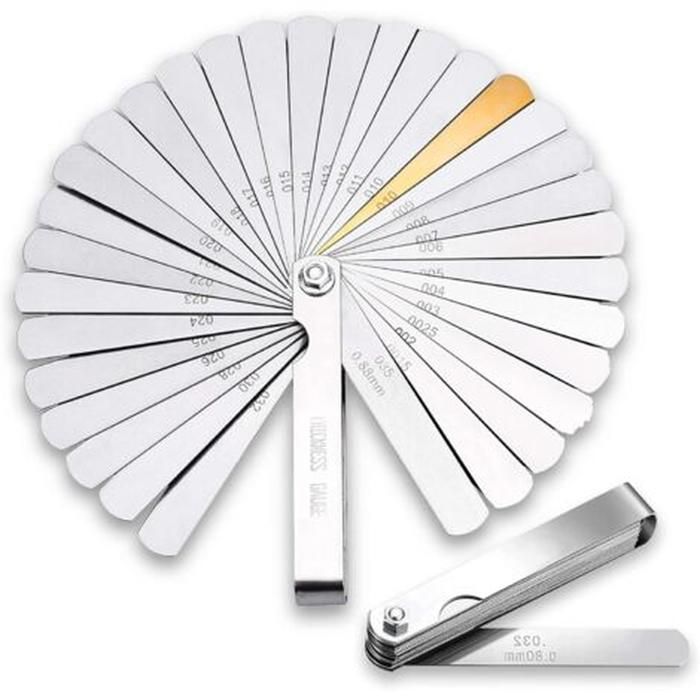 jeu de cales depaisseur 32 lames en acier inoxydableTAILLE 90 MMcale mecanique double unité de mesure pour moteur/bougie/soupapes