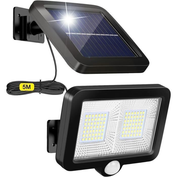 Spot Solaire Exterieur avec Détecteur de Mouvement - 98 Leds IP65 Étanche Angle déclairage 120° Câble 5M - Cabanon Garage