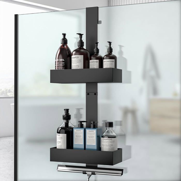 Étagère de douche suspendue - SWAPY - Sans perçage - 2 étages - Métal résistant à la rouille - Capacité 7 kg
