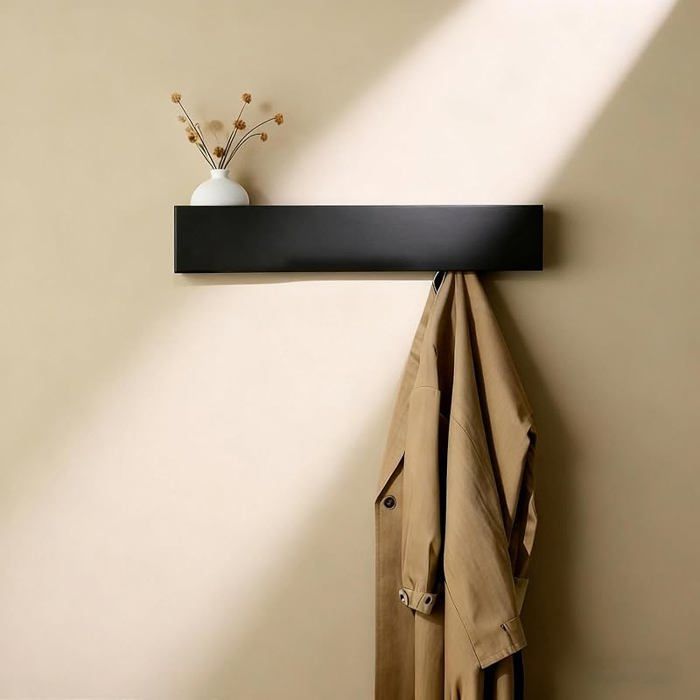 Patère Murale avec Crochets Caché Noir Simplicité Porte Manteau Mural Porte Manteau Mural avec Etagere Inclure Vis et Noir