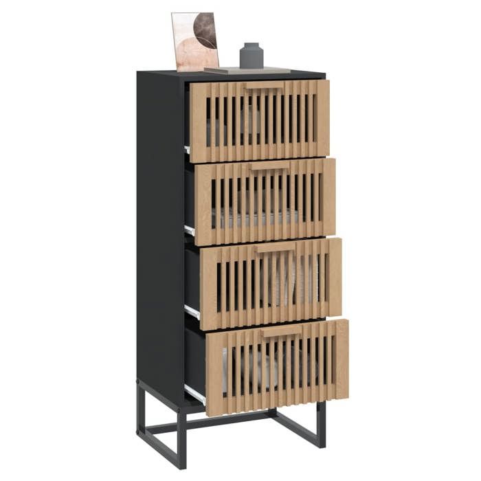 (10075)Meuble rangement - Buffet haut - contemporain - noir 40x30x95 cm bois dingénierie poid:18 kg