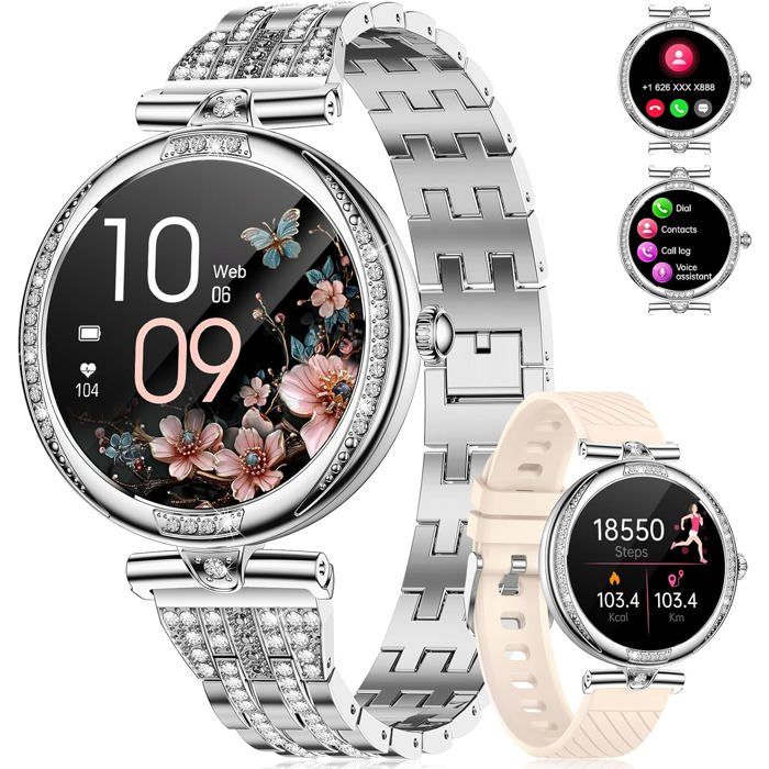 Montre Connectée Femme Appels Bluetooth Pour Android Ios 1 19Amoled Acier Inoxydable Diamant Smartwatch Argent Petite Fréquence Montre Connectée Femme Appels Bluetooth Pour Android Ios 1 19Amoled Acier Inoxydable Diamant Smartwatch Argent Petite Fréquence