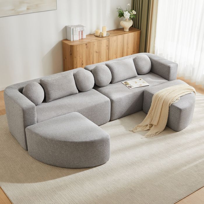 Canapé modulaire convertible - MINIMAL - Cloud - 4 places - Chenille gris - Livré compressé sans montage Canapé modulaire convertible - MINIMAL - Cloud - 4 places - Chenille gris - Livré compressé sans montage