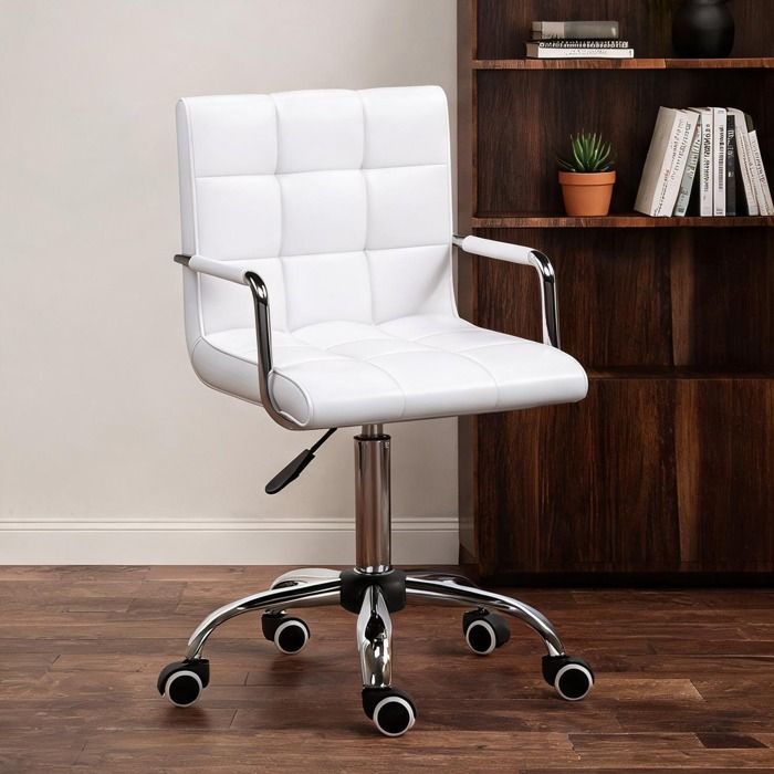 Fauteuil de bureau design ergonomique réglable en hauteur simili cuir PU blanc classique