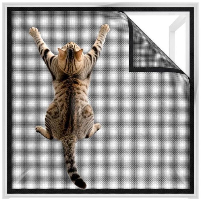 Moustiquaire fenêtre pour chat sans perçage 120x150 cm solide recoupable anti-moustique protection anti-chute
