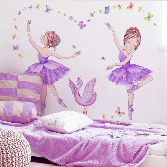 Stickers muraux BALLERINE violet (119x75 cm) I Autocollant mural chambre fille danseuse ballet papillons STICKERS
