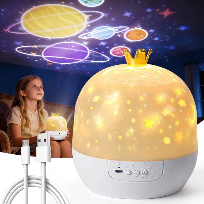Veilleuse LED Projecteur Ciel Etoile pour Enfants 360° Rotation 21 Thèmes 20 chansons 3 Couleurs de Lumière