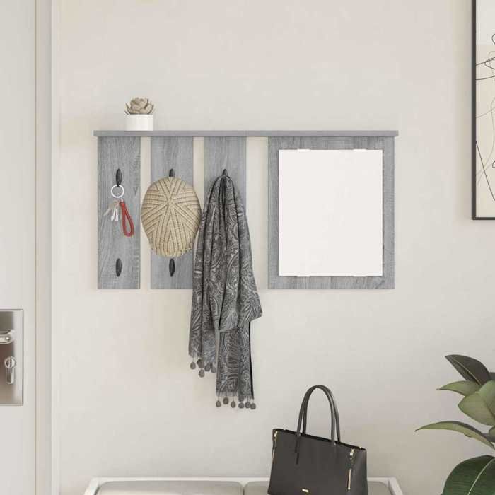 Porte-manteau mural élégant - ECOHOME - bois dingénierie - sonoma gris - 85 x 10 x 45 cm - 1 étagère - avec porte@824726