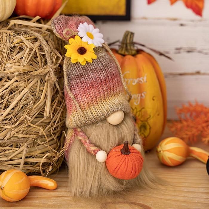Nouvelle décoration de poupée Rudolph pour Thanksgiving saison des récoltes chapeau coquillage tenant une citrouille gnome en