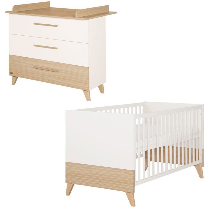 Chambre bébé duo - ROBA - Theo - Lit évolutif 70x140 + Commode à langer évolutive - Blanc/Chêne Chambre bébé duo - ROBA - Theo - Lit évolutif 70x140 + Commode à langer évolutive - Blanc/Chêne